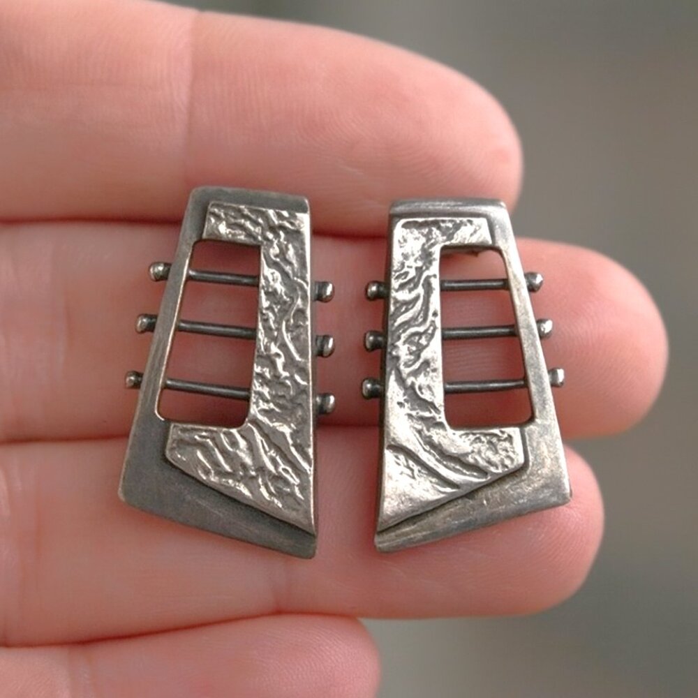 Guitar Headstock Stud Earrings Sterling Silver. Artisan work.